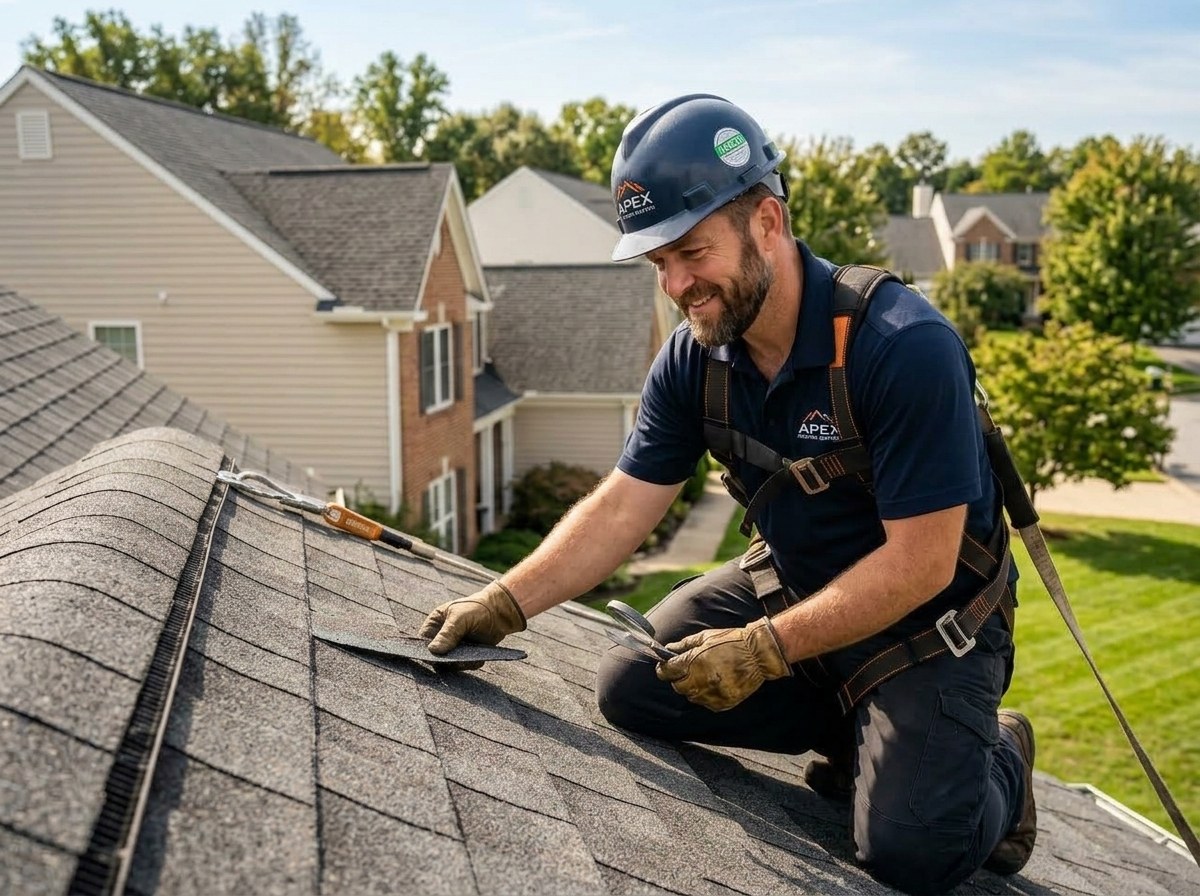 Roofing contractor inspecting a roof in Hyattsville MD